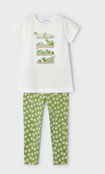 Mayoral - 2-teiliges Set/ T-Shirt weiß Schuhe & Leggings grün